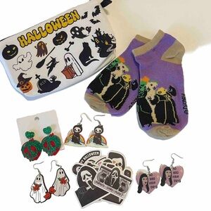 Halloween Earrings 4 Pairs Gift Set Ghosts Grim reaper Scream Hocus Pocus NWT